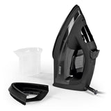 N8WERK Dampfbügeleisen Midnight Black Edition mit 4 Programmen, 250 ml Wassertank, Keramiksohle und Dampfgenerator 2400W.