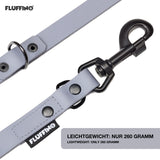 FLUFFINO® BioThane Hundeleine - 3-Fach verstellbar, 220 cm, grau, veganer Lederersatz, reißfest und wasserabweisend, leicht und langlebig.