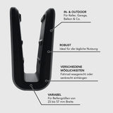 MAXXMEE Fahrrad-Wandhalterung Universal schwarz/weiß, platzsparend, robust, für Reifen 23-57 mm, geeignet für Innen- und Außenbereich.