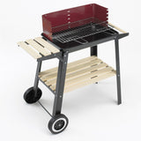 GRILLCHEF Holzkohlegrill Grillwagen - 87cm - schwarz/rot mit Ablagetisch, fahrbar und verchromtem Grillrost.