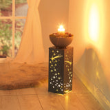 EASYmaxx LED-Dekosäule mit Pflanzschale, Beton-Optik und Sternschnuppen-Design, dekorativ mit LED-Beleuchtung und Timerfunktion.