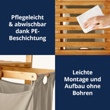 LUMALAND Bambus Wäschekorb mit 2 Wäschesäcken, pflegeleicht, abwaschbar, einfache Montage, grau, 73 x 64 x 33 cm.