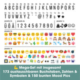 EASYmaxx LED-Leuchtkasten Stern mit 173 austauschbaren Buchstaben, Zahlen, Symbolen und 150 bunten Moodjis für individuelle Textbotschaften.