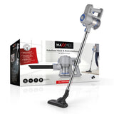 MAXXMEE Akku-Zyklon-Staubsauger hellgrau/blau mit 35 Minuten Laufzeit, Teleskoprohr und EPA-Filter für gründliche Reinigung.