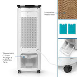 Hoberg Luftkühler mit Peltier-Element in schwarz/weiß mit Wabefilter, 7L Wassertank, 4 Geschwindigkeitsstufen und Kühlakkus.