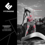 FitEngine SUP Allrounder/Racer/Junior 8' - 12'' zeigt Ganzkörper-Workout mit Fokus auf Brust-, Bauch-, Rücken- und Beinmuskulatur.