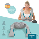 VITALmaxx Shiatsu-Massagegerät Nacken & Schulter in grau/türkis mit 4 rotierenden Massagebällen und Rotlicht-Wärmefunktion.