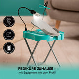 MAXXMEE Fußstütze Pediküre Salon Step mint/weiß mit LED-Licht-Lupe, USB-Lüfter, verstellbarer Fußablage und Stauraum für Nagelzubehör.