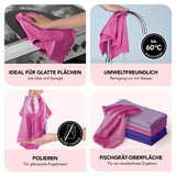 MAXXMEE Politurtuch Mikrofaser beere/flieder/lila für Nassreinigung und Trockenpolieren glatter Flächen mit Fischgrätenmuster, umweltfreundlich.