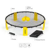GARVIDA Mini-Volleyball-Spiel Spike Ball Set gelb/schwarz mit Netz, 3 Bällen, Pumpe und Transporttasche, 6-teilig.