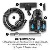 CLEANmaxx Zyklon-Staubsauger - schwarz mit Haupteinheit, Teleskoprohr, Saugschlauch und vielseitigen Düsen für effiziente Reinigung.