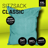 LUMALAND XXL Microvelours Sitzsack - 380L - 140 x 180 cm - bequemer, wasserfester Indoor Sitzsack in Türkis, ideal zum Sitzen und Liegen.
