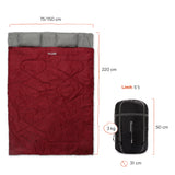Where Tomorrow Doppelschlafsack mit Tragetasche, 2-Personen, weinrot, wasserabweisend, 190 x 150 cm, ideal fürs Camping.
