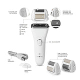 nah-vital elektrischer Hornhautentferner mit 3 Rollen, USB-Ladekabel und Reinigungsbürste für sanfte Fußpflege und glatte Haut.