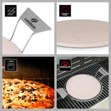 LANDMANN Pizzastein aus Cordierit mit Edelstahlgriff, modular für Gasgrills, Holzkohlegrills und Backöfen, ideal für Pizza und Flammkuchen.