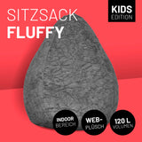 LUMALAND Luxury Fluffy Sitzsack stylischer Webplüsch Beanbag 120L Füllung Grau, weiches, hochwertiges Möbelstück für Indoor-Bereich.