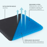 MAXXMEE Sitzkissen mit Wabenstruktur aus Gelmaterial in Schwarz, rutschfester Bezug, atmungsaktiv, ideal für mehr Sitzkomfort.