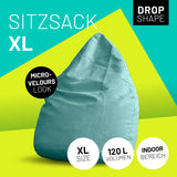 LUMALAND Luxury XL Sitzsack stylischer Beanbag mit 120L Füllung, Micro-Velours Look, Drop Shape, ideal für Indoor Wohnräume.