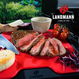 LANDMANN Schneidebrett mit Silikonmatte, rutschfest, mit Tropfschutz, ideal zum Schneiden von Steak und Gemüse, leicht zu reinigen.