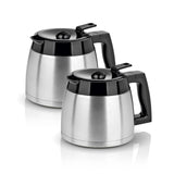 FRESH-AROMA-PERFECT Filterkaffeemaschine mit Mahlwerk zeigt zwei Isolierkannen aus Edelstahl und Kunststoffgriff.