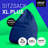 LUMALAND Luxury XL PLUS Sitzsack Royalblau mit 220L Füllung, extra starke Nähte, stylischer Beanbag für Indoor-Bereich.