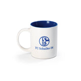 S04 Kaffeebecher - 350 ml - blau/weiß mit Logo, Keramiktasse mit FC Schalke 04 Emblem, spülmaschinen- und mikrowellengeeignet.