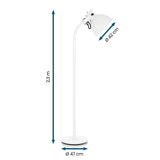 Hoberg Infrarot-Heizstrahler mit Standfuß, weiß, höhenverstellbar, mit verstellbarem Lampenkopf und runden Maßen Ø42 cm und Ø47 cm.