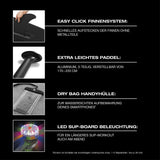 FitEngine Trip SUP-Board Set (Allrounder) mit Kajak-Sitz, LED-Beleuchtung, Easy Click Finnensystem und wasserdichter Handytasche.