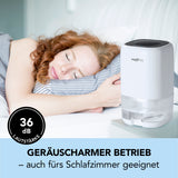 MAXXMEE Luftentfeuchter mit Peltier-Technik, weiß/schwarz, kompakt, geräuscharm, ideal fürs Schlafzimmer, 36 dB, 900 ml Wassertank.
