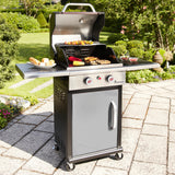 LANDMANN Gasgrill Triton PTS 2.0 silber mit 2 stufenlos einstellbaren Edelstahl-Brennern und emailliertem Gusseisen-Grillrost.