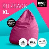 LUMALAND Luxury XL Sitzsack stylischer Beanbag in Pink, 120L Füllung, Micro-Velours Look, ideal für Indoor-Bereich.