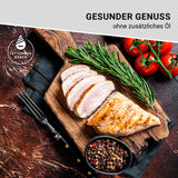 N8WERK Heißluft-Fritteuse - 3,0l zeigt fettarmes, gesundes Garen von Geflügel ohne zusätzliches Öl mit frischen Zutaten.