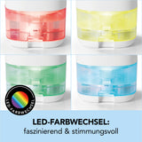 MAXXMEE Luftentfeuchter mit Peltier-Technik in weiß/schwarz mit 7-farbigem LED-Farbwechsel und 900 ml Wassertank.