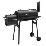 GRILLCHEF Holzkohlegrill Smoker - 116cm - schwarz mit geteilter Grillfläche, emailliertem Rost und Temperaturanzeige im Deckel.