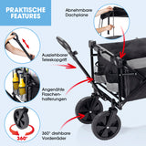 EASYmaxx Bollerwagen mit Dach faltbar anthrazit/schwarz mit abnehmbarem Dach, Teleskopgriff, Flaschenhalter und 360° drehbaren Vorderrädern.