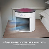 MAXXMEE Luftkühler Kompakt weiß/grau mit 3 Leistungsstufen, UV-Licht und Schwammverdunstung für kühle, befeuchtete Raumluft.