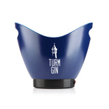 TURM GIN LED-Eiswürfelbehälter blau/schwarz mit Logo, 4 l Fassungsvermögen, LED-Beleuchtung und zwei Griffen zum Servieren.