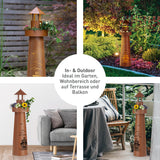 GARVIDA LED-Dekosäule Leuchtturm 70 cm braun mit LED-Beleuchtung, bepflanzbarer Plattform und Timerfunktion für drinnen und draußen.