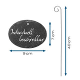 Hoberg Schiefer-Pflanzschilder oval - 10er-Set, wetterfeste Schiefertafeln mit 40 cm Edelstahl-Erdspießen, individuell beschreibbar.