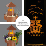 GARVIDA LED-Dekosäule Leuchtturm 70 cm braun mit warmweißer LED-Beleuchtung und bepflanzbarer Plattform, kabellos und timergesteuert.