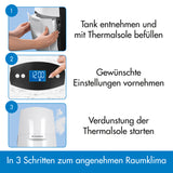 DS VieGlobal Thermalsole - 2,5l Anleitung zur Nutzung mit Tankbefüllung, Einstellungen und Verdunstung für besseres Raumklima.