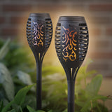 MAXXMEE Solar-Fackel LED mit Tageslichtsensor - 2er-Set in Schwarz mit dekorativem Flammeneffekt und wetterbeständig für Gartenbeleuchtung.