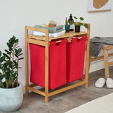 LUMALAND Bambus Wäschekorb mit 2 ausziehbaren roten Wäschesäcken, 73 x 64 x 33 cm, stilvoll und platzsparend.