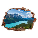 MAXXMEE Wandtattoo 3D "Kanadische Bergwelt" zeigt eine selbsthaftende 3D-Wandbild-Optik mit Berg- und See-Motiv.
