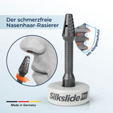 Silkslide Pro Nasenhaartrimmer mit Keramikständer, schmerzfrei, präzise und hygienisch, hochwertige Solingen Klingen, Made in Germany.