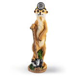 EASYmaxx Solarleuchte Erdmännchen als Bergarbeiter mit LED-Kopflampe und Willkommensgruß auf der Schaufel, solarbetrieben und detailgetreu bemalt.