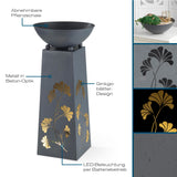 Hoberg LED Pflanzsäule in Beton-Optik 23x23x70 cm mit Ginkgoblätter-Design, LED-Beleuchtung und abnehmbarer Pflanzschale, batteriebetrieben.