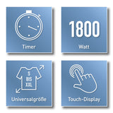 CLEANmaxx Hemdenbügler PRO STEAM + Hosenaufsatz mit Timer, 1800 Watt, Universalgröße S-XXL und Touch-Display.