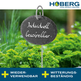 Hoberg Schiefer-Pflanzschilder oval - 10er-Set, wetterfest, wiederverwendbar mit robustem Stahl-Erdspieß, individuell beschreibbar.