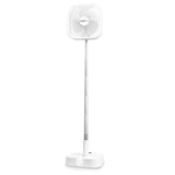 MAXXMEE Akku-Ventilator klappbar in weiß, faltbar, akkubetrieben, für Indoor und Outdoor, mit stufenloser Geschwindigkeitsregelung.